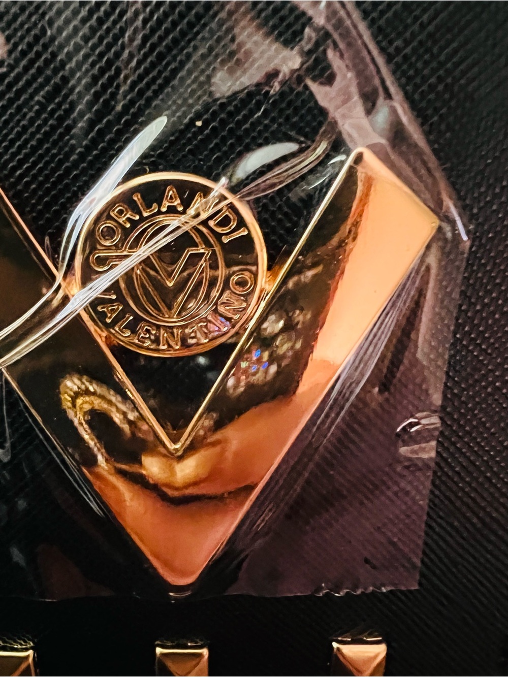 Valentino Orlandi Vegan Leather Crossbody with Gold Studs and V Emblem - Picture 8 of 9